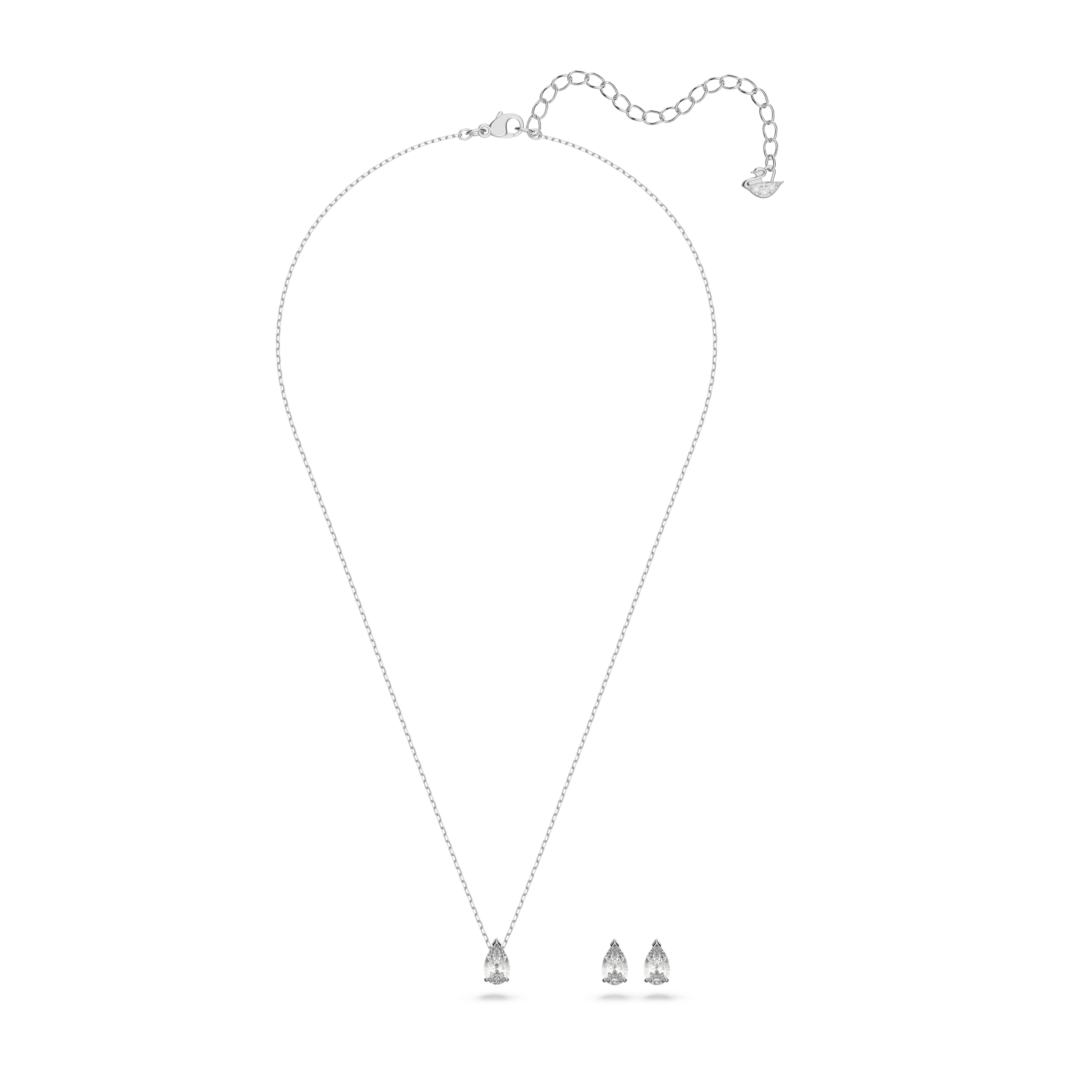 swarovski طقم attract على شكل كمثري، لون أبيض، طلاء روديوم