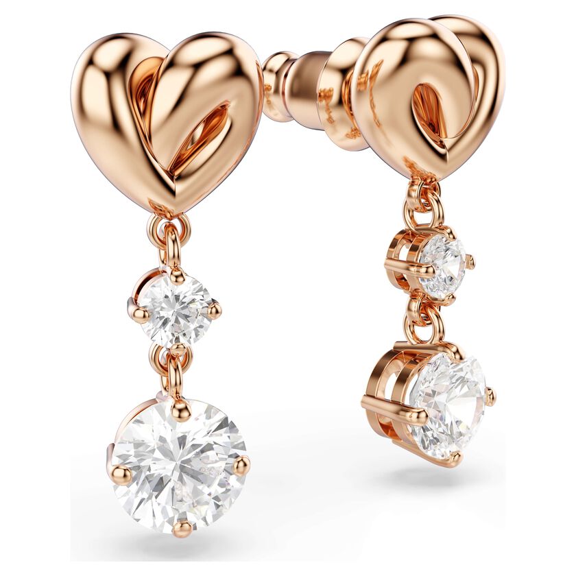 swarovski أقراط lifelong على شكل قلب للأذن المثقوبة، لون أبيض، طلاء ذهبي وردي