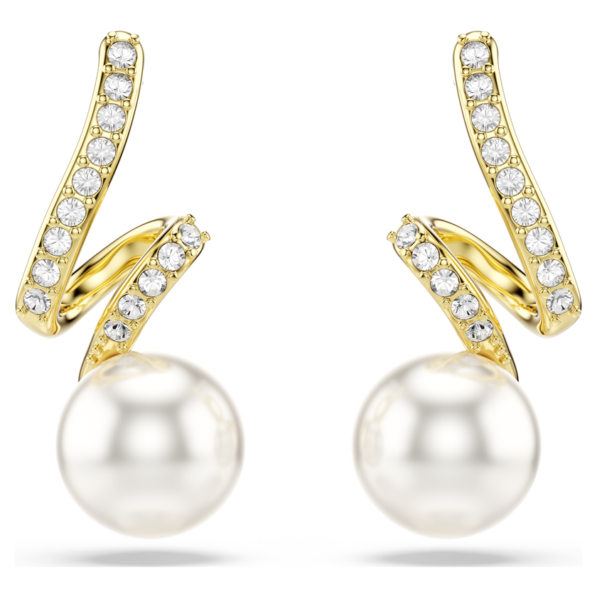 swarovski أقراط gabriella، لؤلؤ كريستالي، قطع مُستدير، لون أبيض، لمسة نهائية من الذهب عيار 18 قيراط