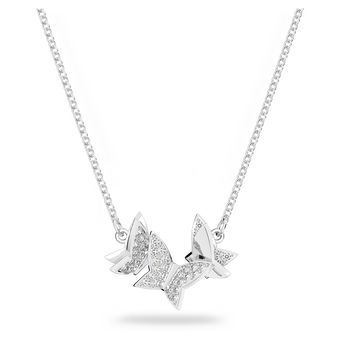 swarovski عقد lilia، مزين بفراشة، لون أبيض، طلاء روديوم