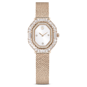 swarovski ساعة matrix octagon، سوار معدني، لون ذهبي، لمسة نهائية بلون ذهبي شامبين