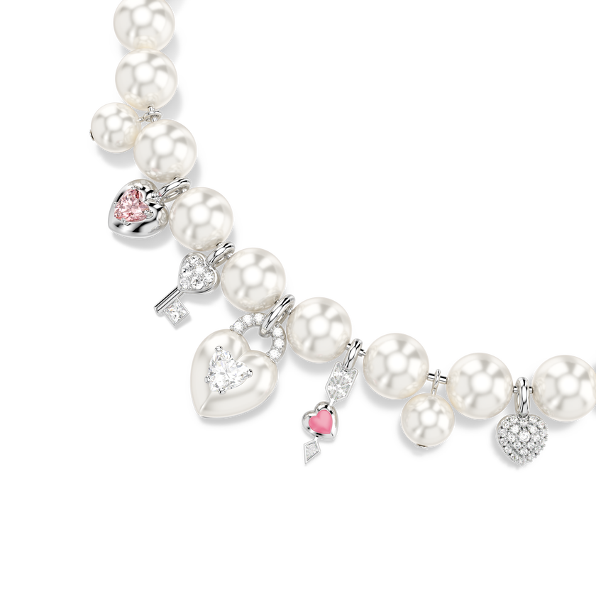 swarovski عقد idyllia، لآلئ كريستال، قطع متنوع، لون أبيض، طلاء روديوم