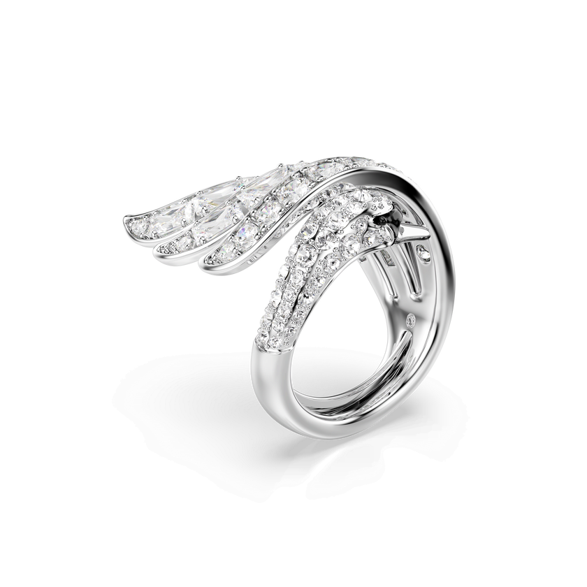 swarovski خاتم كوكتيل vienna، قطع متنوع، شكل بجعة، لون أبيض، طلاء روديوم