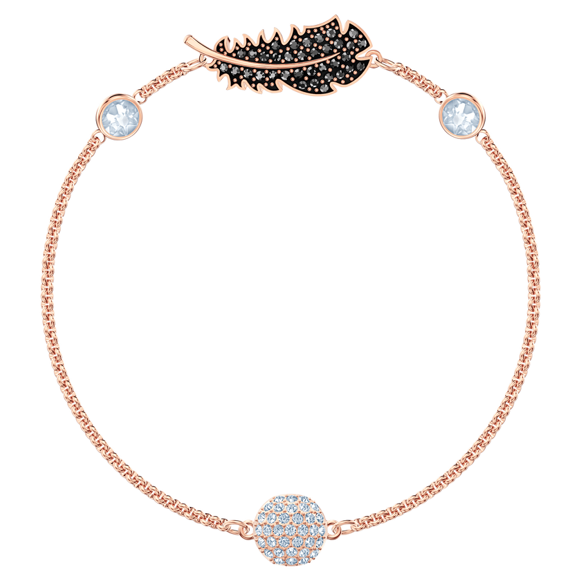 أسورة على شكل ريشة من مجموعة swarovski remix collection ، أسود ، مطلية باللون الذهبي الوردي