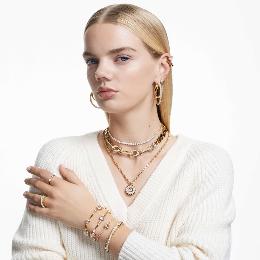 swarovski عقد dextera، مزدان بكريستالات متراصة، تصميم متميز، حلقات متنوعة، لون أبيض، طلاء بلون ذهبي