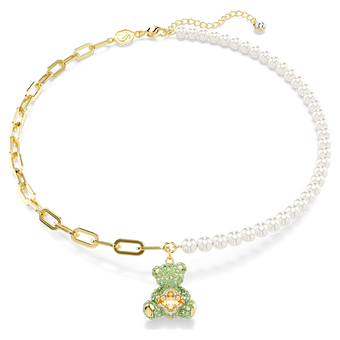 swarovski قلادة teddy، على شكل دب، ألوان متعددة، طلاء بلون ذهبي