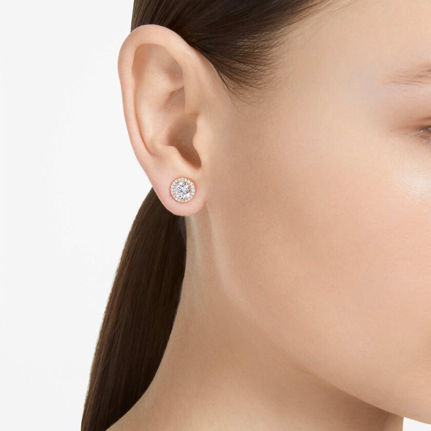 swarovski أقراط دبوسية una angelic، قطع مستدير، كريستالات متراصة، لون أبيض، طلاء ذهبي وردي