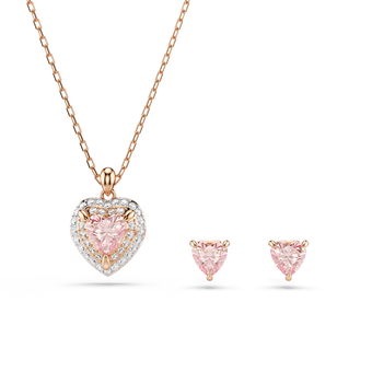 swarovski طقم one، قطع على شكل قلب، أحجار كريستال صغيرة متراصة، شكل قلب، لون وردي، لمسة نهائية من معادن مختلطة