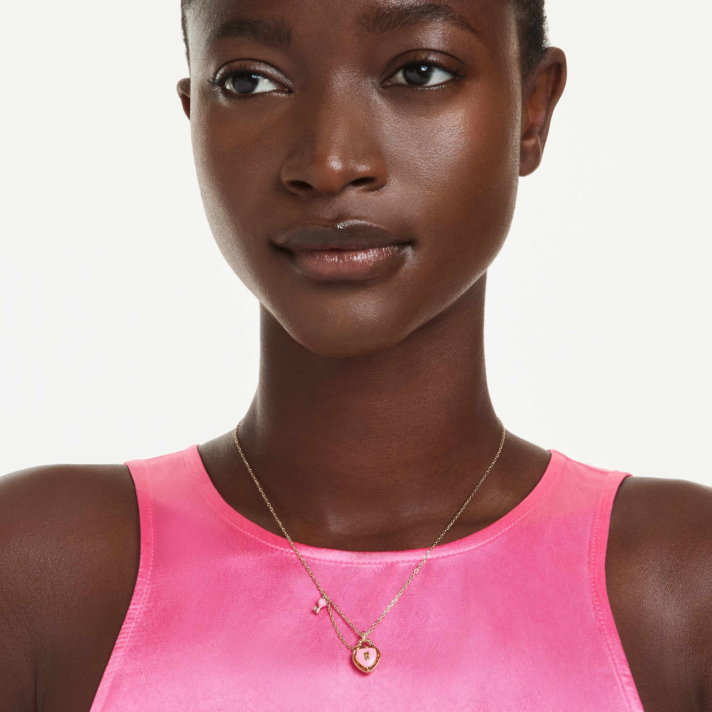 swarovski idyllia pendant  mixed cuts  heart  key  pink  gold tone plated