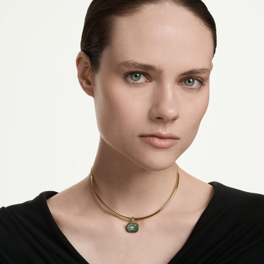 swarovski عقد شوكر sublima، قطع مثمن، لون أخضر، لمسة نهائية من الذهب عيار 18 قيراط