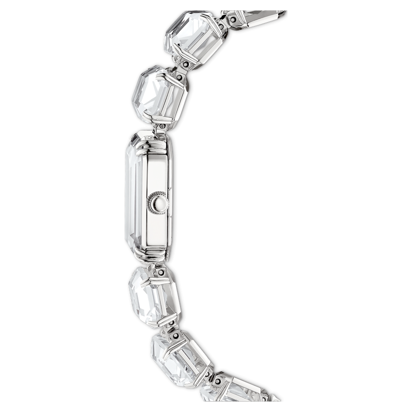 swarovski ساعة millenia، سوار بكريستالات مثمنة، لون أبيض، ستانلس ستيل