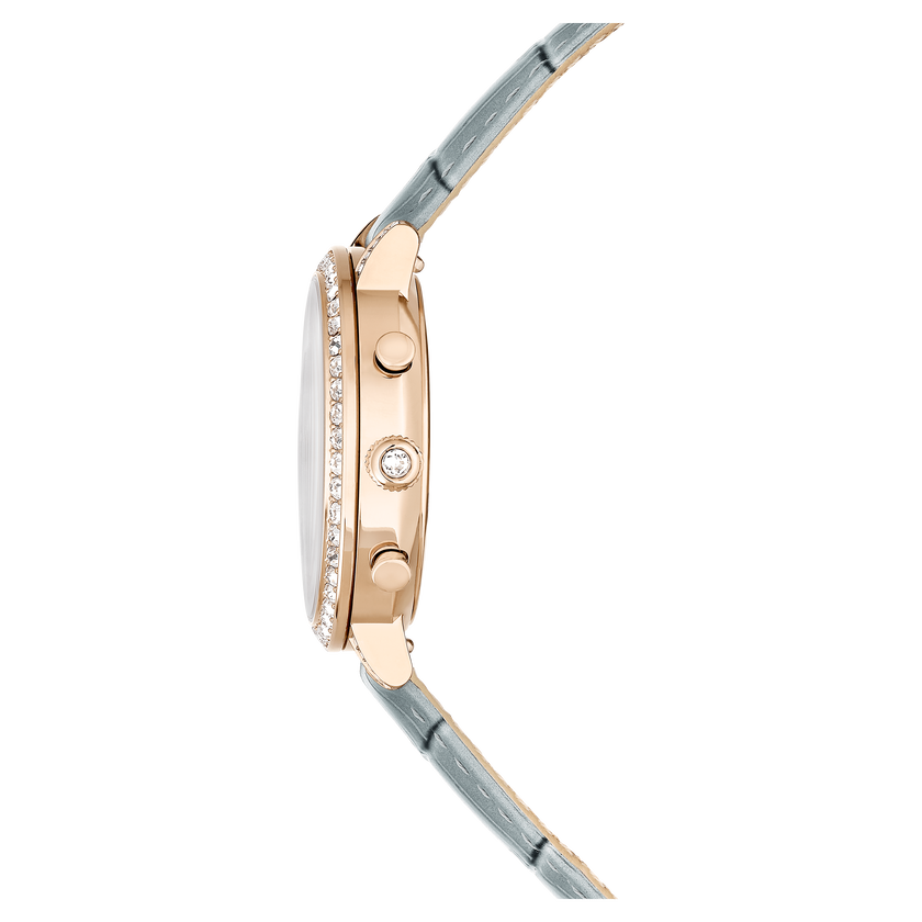 swarovski ساعة كرونو matrix tennis، صناعة سويسرية، سوار جلد، لون رمادي، لمسة نهائية بلون الشامبانيا الذهبي