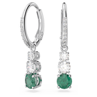 swarovski attract trilogy drop earrings round cut green rhodium plated