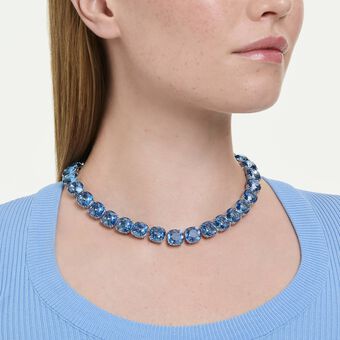 swarovski عقد millenia، قطع الوسادة، لون أزرق، طلاء روديوم