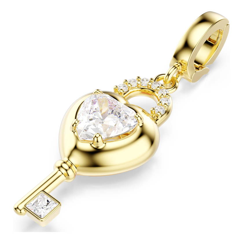 swarovski تعليقة idyllia، قطع متنوع، شكل قلب ومفتاح، لون أبيض، لمسة نهائية من الذهب عيار 18 قيراط