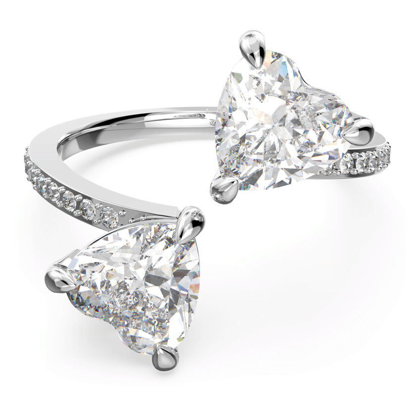 swarovski خاتم مفتوح، mesmera شكل قلب، لون أبيض، طلاء روديوم