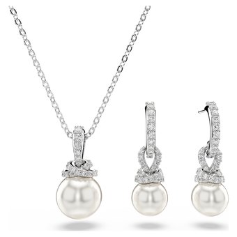swarovski طقم originally، أحجار كريستال صغيرة متراصة، لآلئ كريستال، لون أبيض، طلاء روديوم