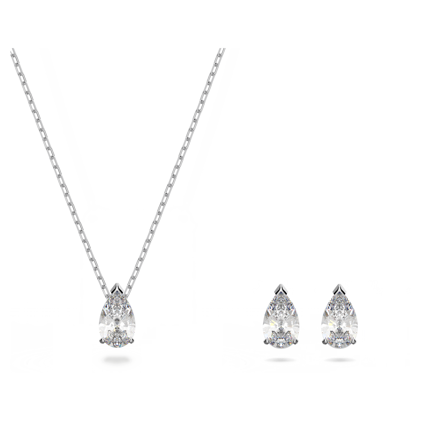swarovski طقم attract على شكل كمثري، لون أبيض، طلاء روديوم