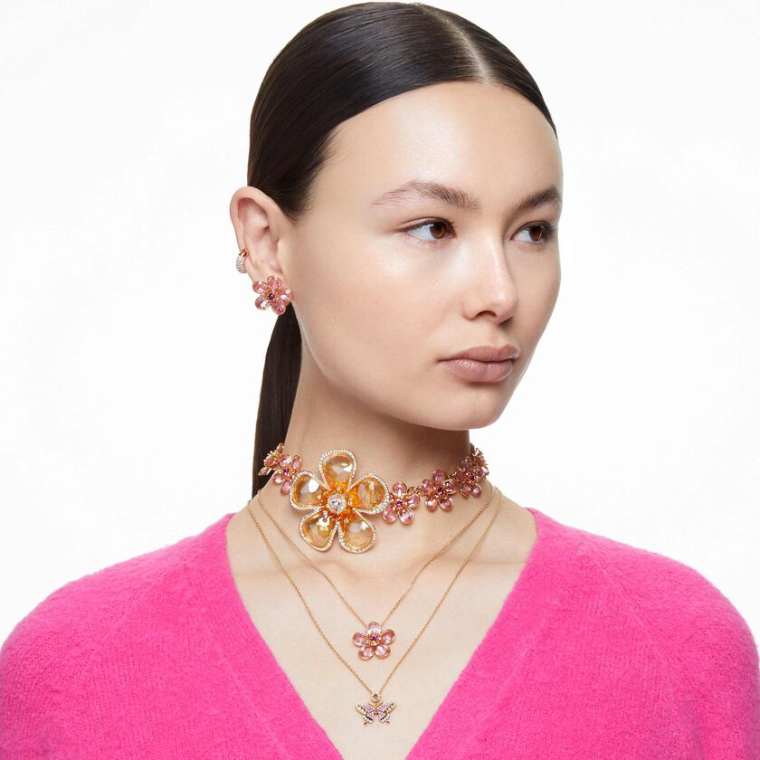 swarovski أقراط حلقية dextera، مزدانة بكريستالات متراصة، لون أبيض، طلاء ذهبي وردي