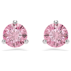 swarovski solitaire stud earrings round cut pink rhodium plated