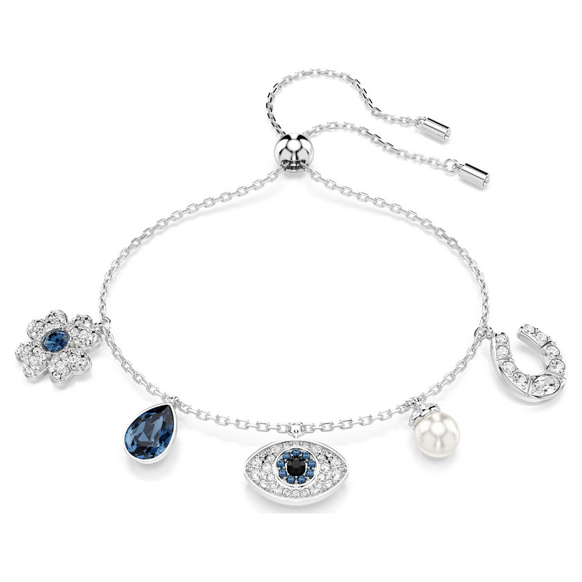 swarovski symbolica bracelet  clover  evil eye and horseshoe  blue  rhodium plated
