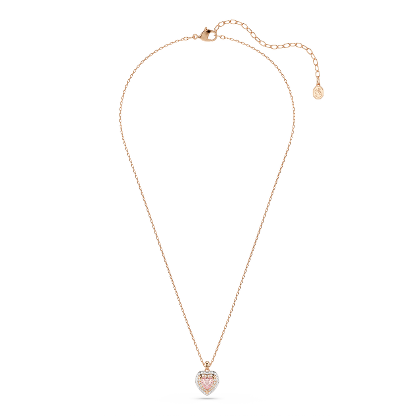 swarovski قلادة one، قطع على شكل قلب، أحجار كريستال صغيرة متراصة، شكل قلب، لون وردي، لمسة نهائية من معادن مختلطة