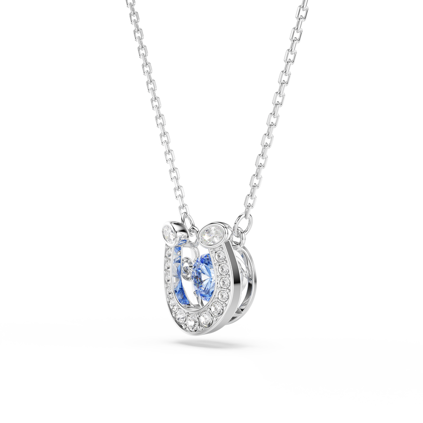 swarovski قلادة symbolica، قطع مستدير، أحجار كريستال صغيرة متراصة، شكل حدوة حصان، لون أزرق، طلاء روديوم