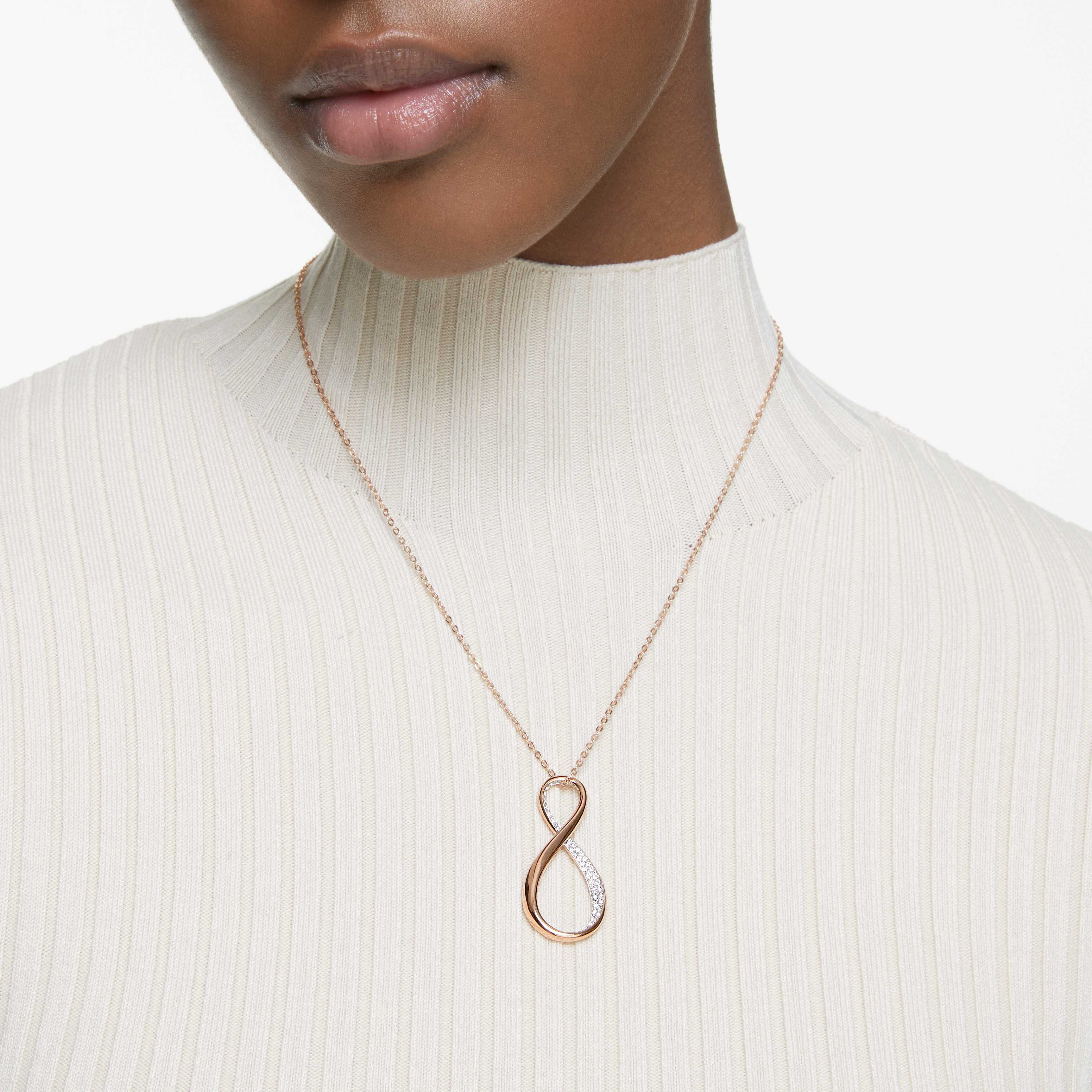 swarovski قلادة exist، على شكل علامة لانهاية، لون أبيض، طلاء ذهبي وردي
