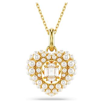 swarovski قلادة idyllia، لؤلؤ كريستال، على شكل قلب، لون أبيض، طلاء بلون ذهبي