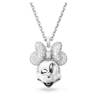 swarovski قلادة على شكل ميني ماوس disney، لون أبيض، طلاء روديوم