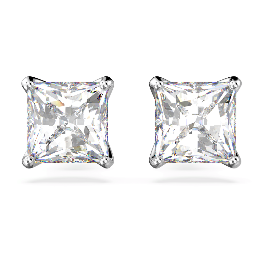 swarovski أقراط دبوسية stilla attract، قطع مربع، لون أبيض، طلاء روديوم