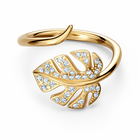 خاتم مفتوح على شكل ورقة شجر Tropical، أبيض اللون، مطلي باللون الذهبي