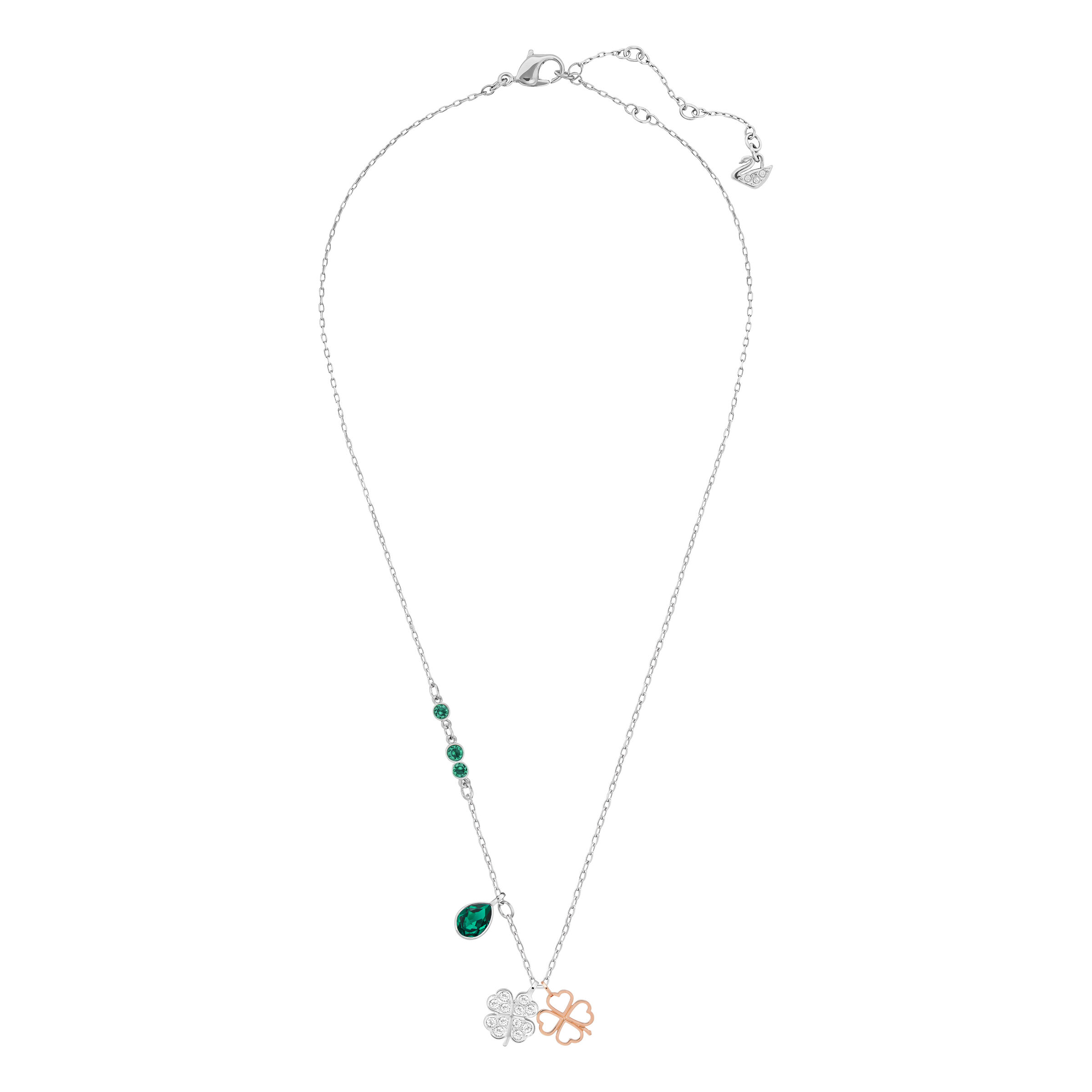 swarovski قلادة symbolic من سواروفسكي، على شكل زهرة برسيم، لون أخضر، لمسة نهائية من معادن مختلطة