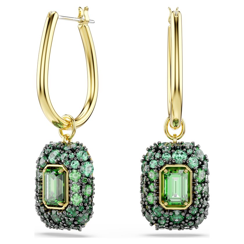 swarovski أقراط متدلية sublima، قطع مُثَمَّن، لون أخضر، لمسة نهائية من الذهب عيار 18 قيراط