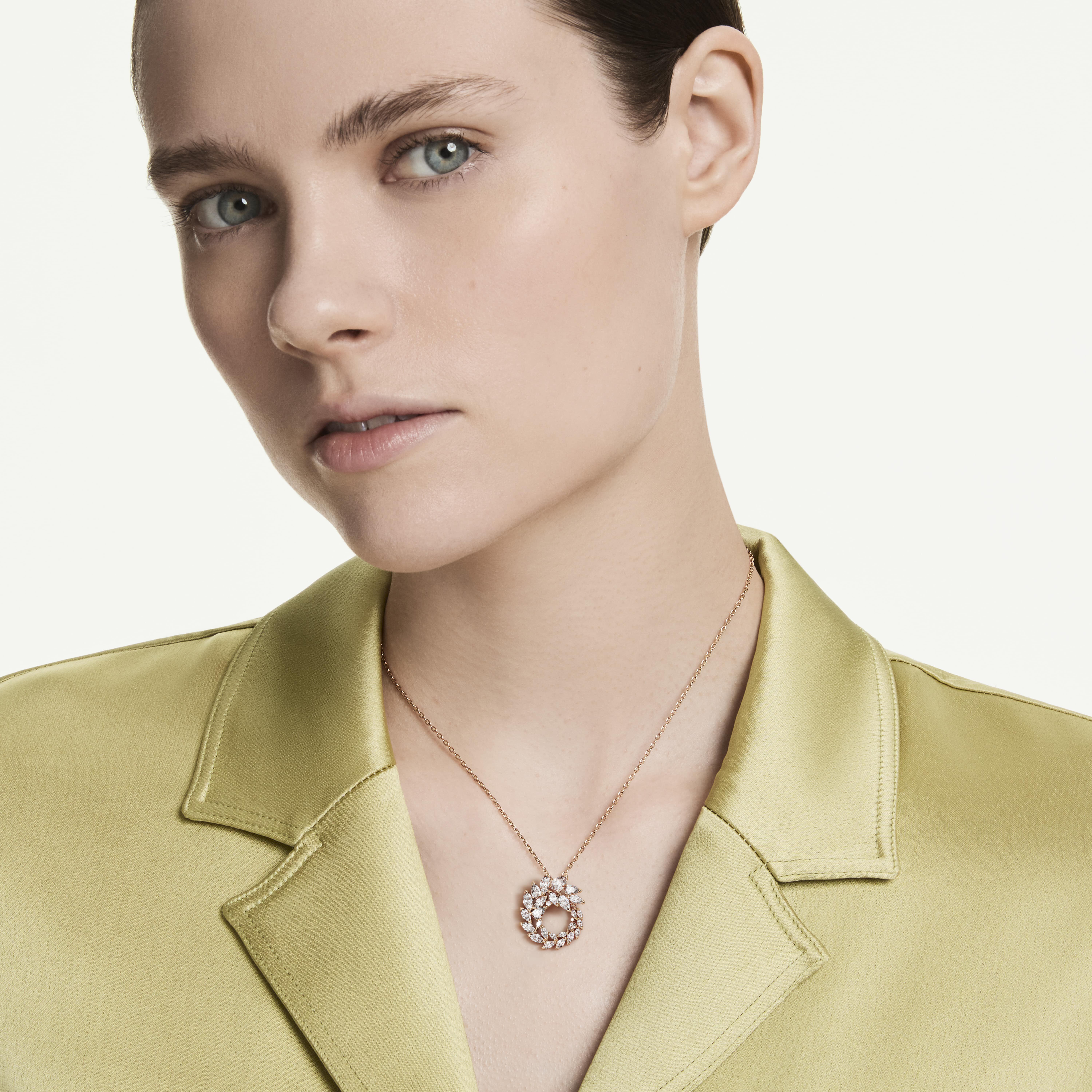 swarovski قلادة mesmera، قطع ماركيز، لون أبيض، لمسة نهائية من الذهب الوردي عيار 18 قيراط