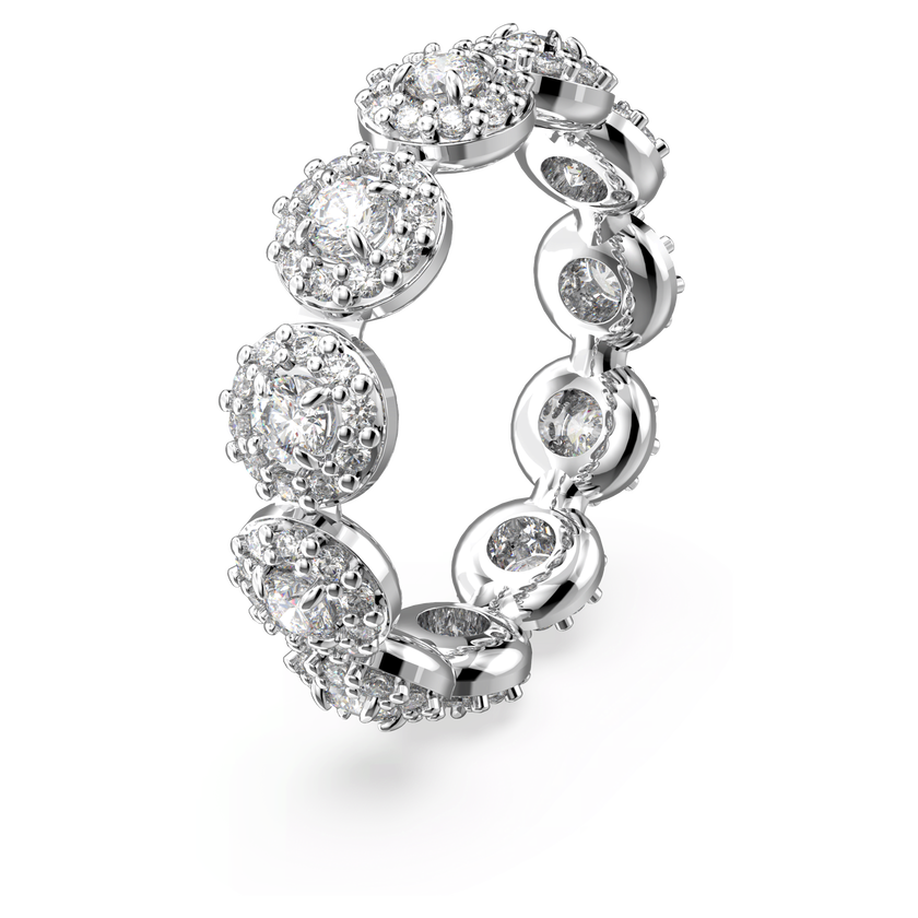 swarovski خاتم una، قطع مستدير، كريستالات متراصة، لون أبيض، طلاء روديوم