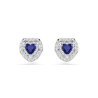 swarovski أقراط دبوسية one، قطع على شكل قلب، أحجار كريستال صغيرة متراصة، شكل قلب، لون أزرق، طلاء روديوم