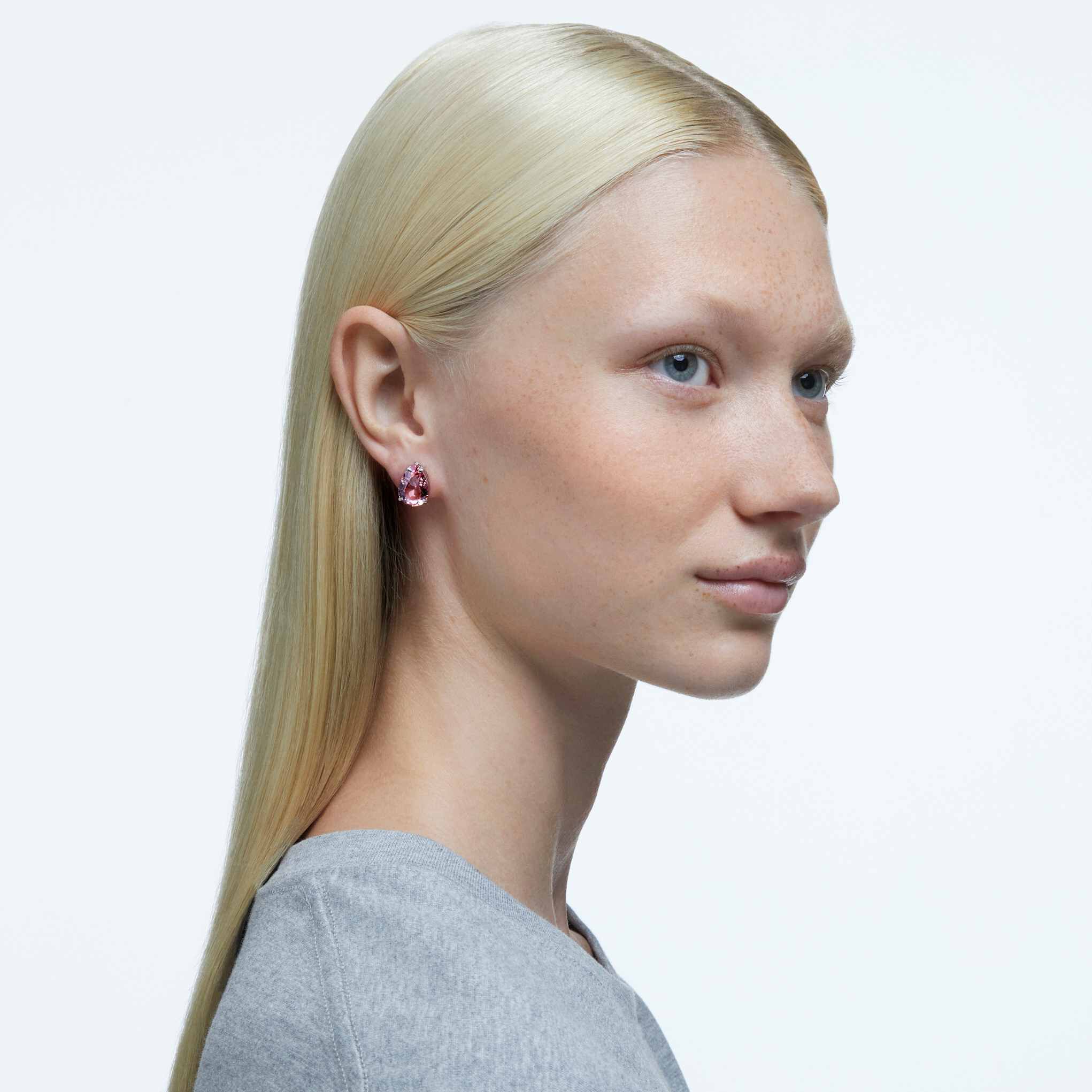 swarovski أقراط gema دبوسية، لون وردي، طلاء روديوم