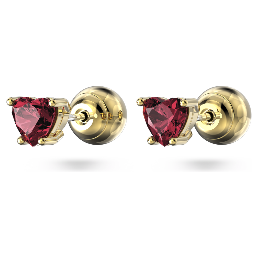 swarovski أقراط دبوسية chroma، على شكل قلب، لون أحمر، طلاء بلون ذهبي