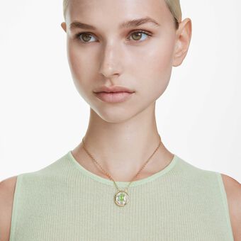 swarovski قلادة chroma، قطع مُثَمَّن، لون أخضر، طلاء باللون الذهبي