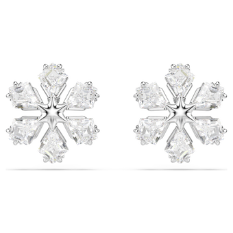 swarovski أقراط دبوسية idyllia، قطع متنوع، ندفة ثلج، لون أبيض، طلاء روديوم