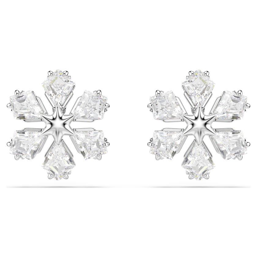 swarovski أقراط دبوسية idyllia، قطع متنوع، ندفة ثلج، لون أبيض، طلاء روديوم