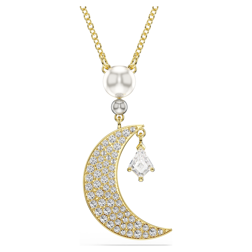 swarovski قلادة symbolica، قطع مُستدير، قمر، لون أبيض، لمسة نهائية من الذهب عيار 18 قيراط