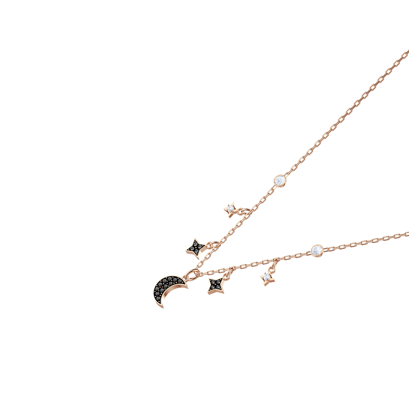 swarovski عقد على شكل نجمة،  لون أسود،  طلاء ذهبي وردي