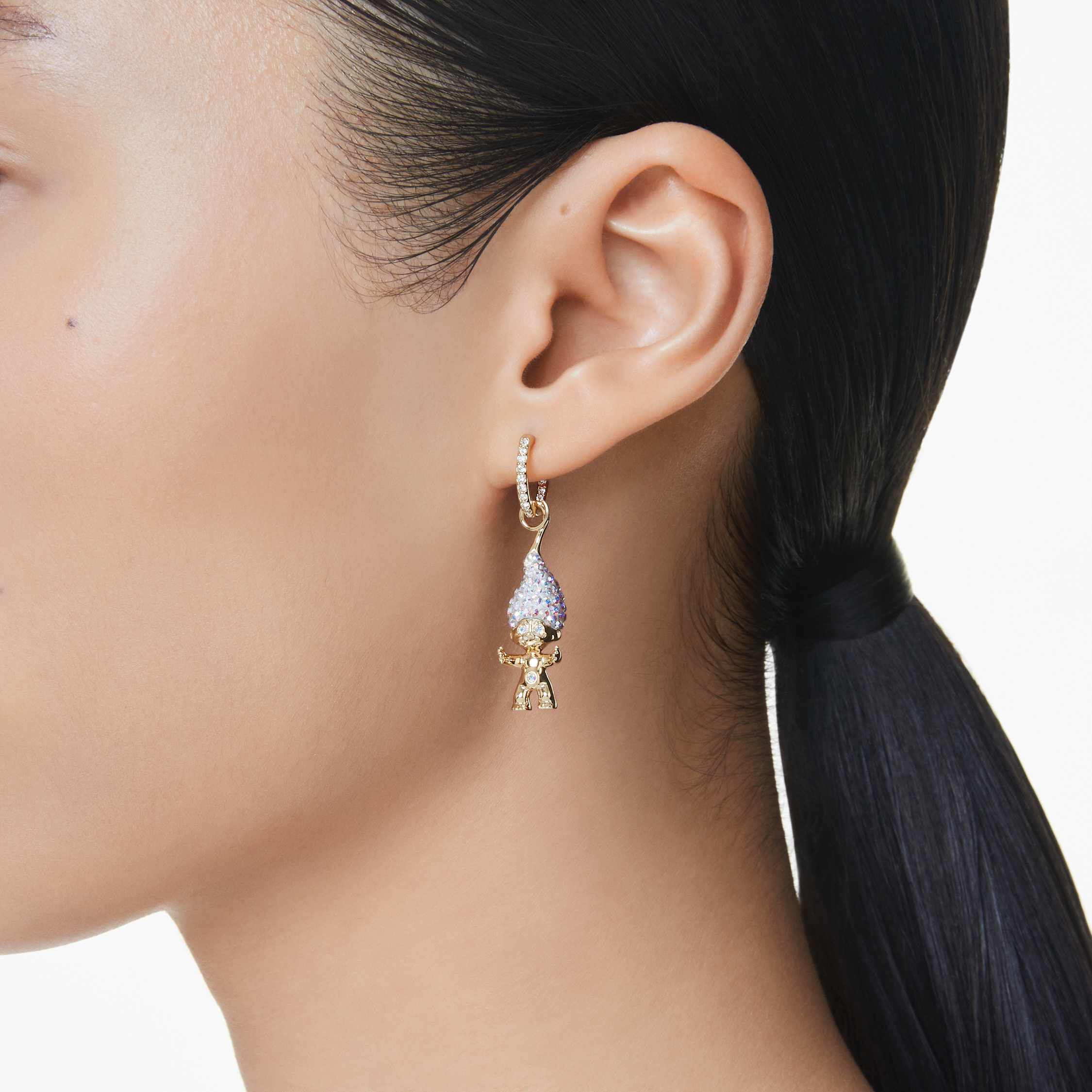 swarovski أقراط متدلية good luck trolls، قزم، لون أبيض، طلاء باللون الذهبي