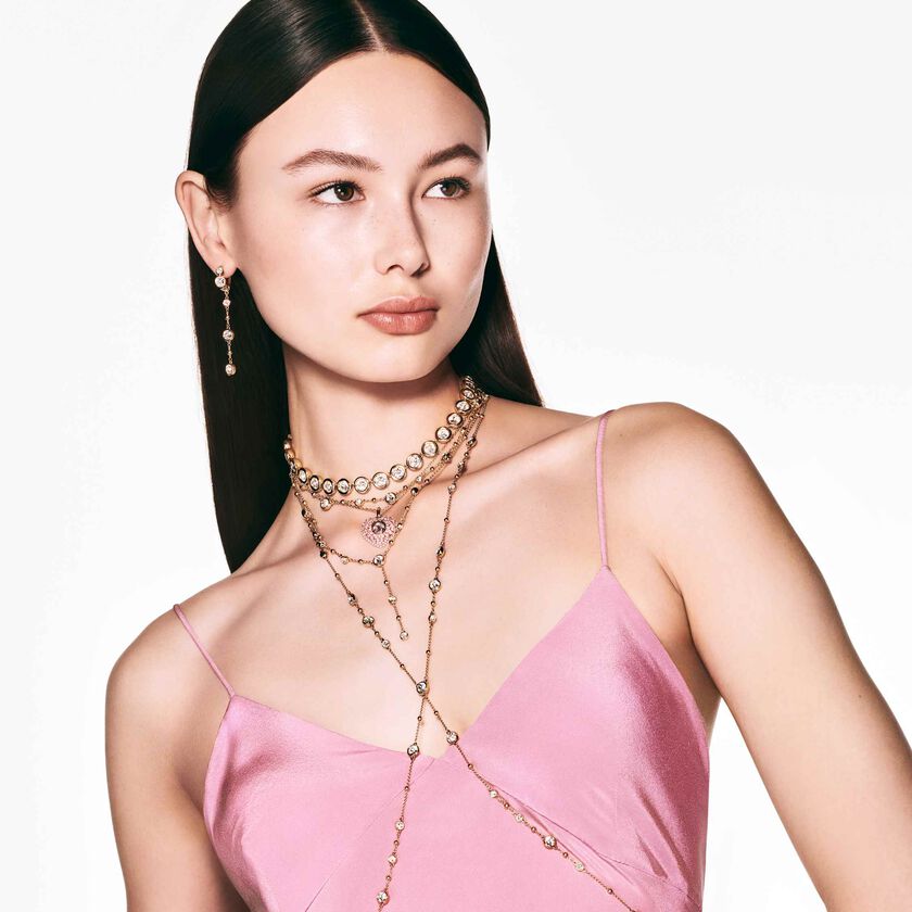swarovski عقد imber، قطع مُستدير، تصميم متباين، لون أبيض، طلاء بلون ذهبي