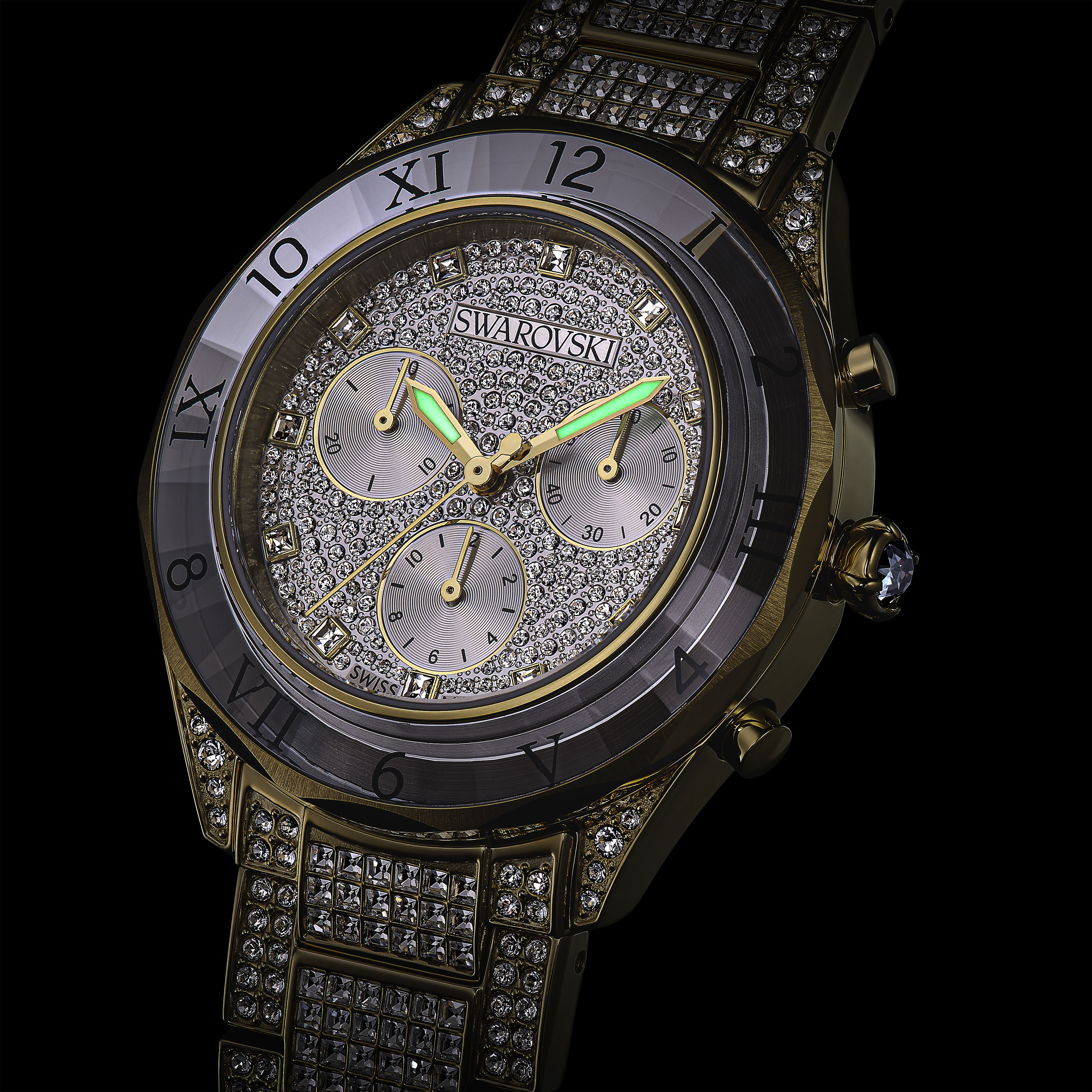 swarovski ساعة dextera lux، صناعة سويسرية، سوار معدني، لون ذهبي، لمسة نهائية باللون الذهبي