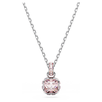 swarovski قلادة birthstone، قطع مربع، يونيو، لون وردي، طلاء روديوم