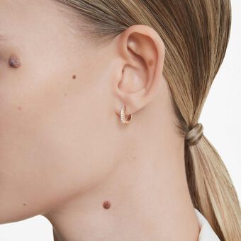 swarovski أقراط حلقية matrix، قطع مستدير، لون أبيض، طلاء باللون الذهبي الوردي