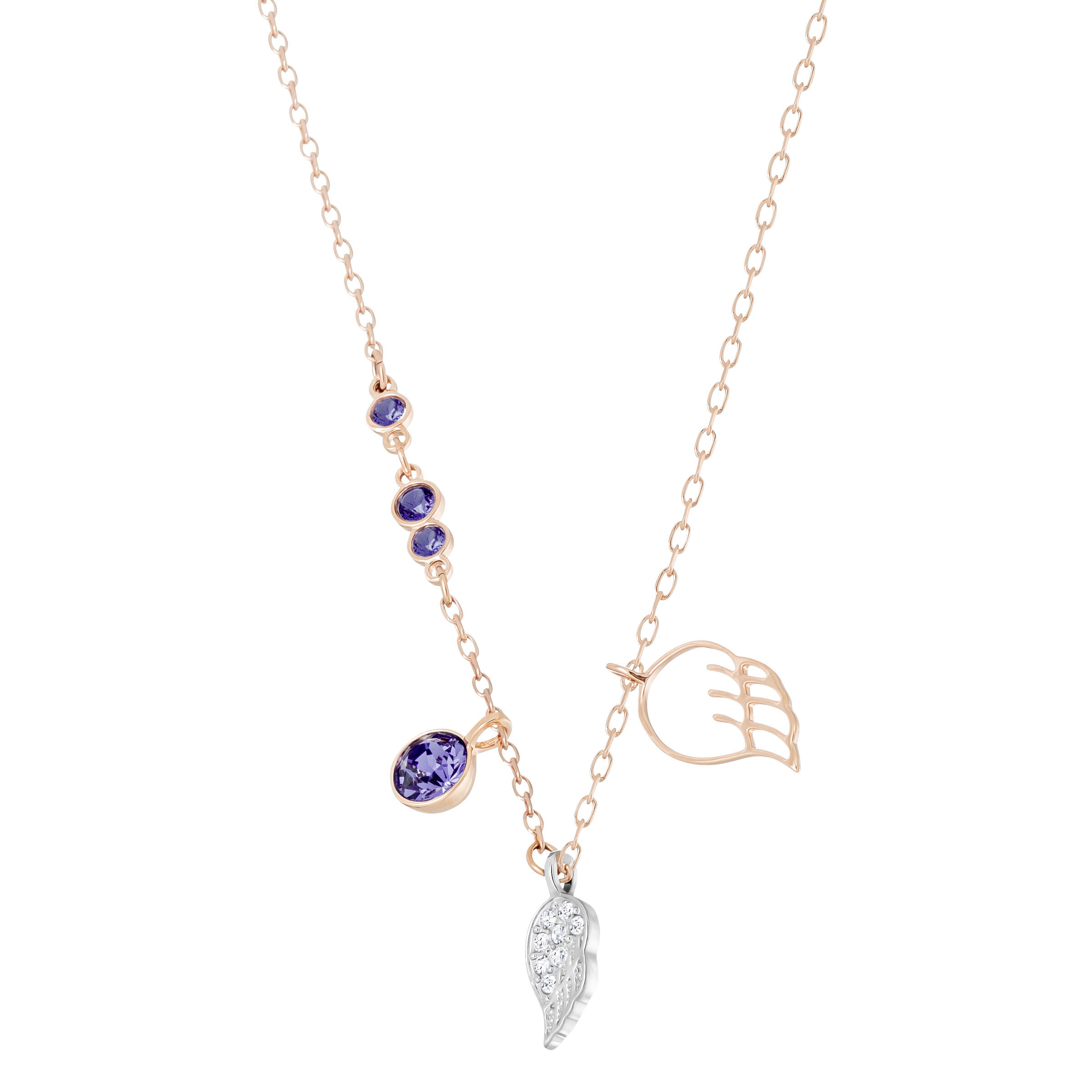 swarovski قلادة symbolic من سواروفسكي، على شكل جناح، لون أرجواني، طلاء باللون الذهبي الوردي